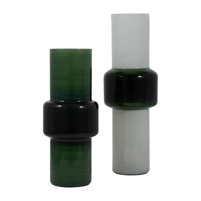 GLASS, 19 MODERN CYLINDER VASE, WHITE/GREEN