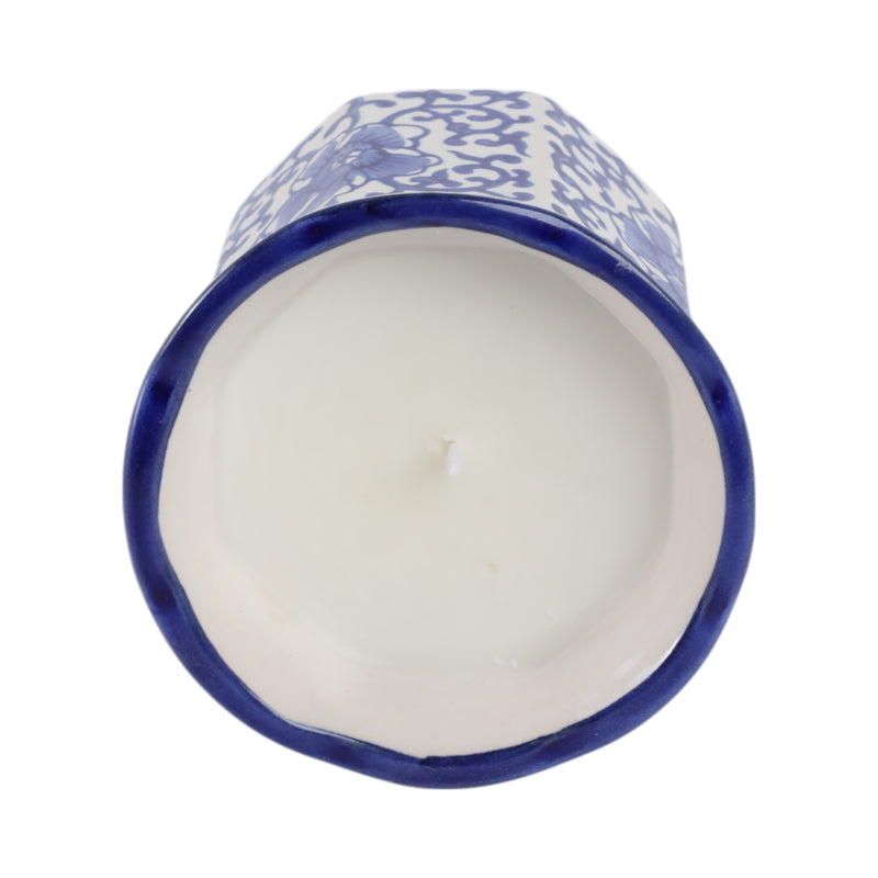 4, 6oz Fluted Chinoiserie Candle , Blue/white