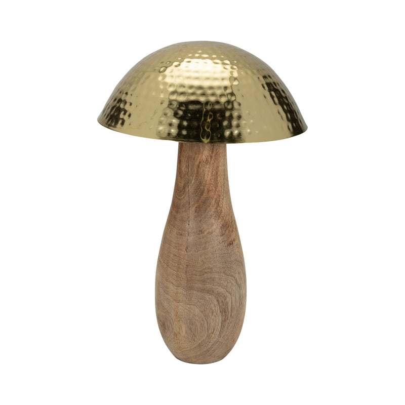 Metal, 16 Mushroom W/ Wood Base, Gold