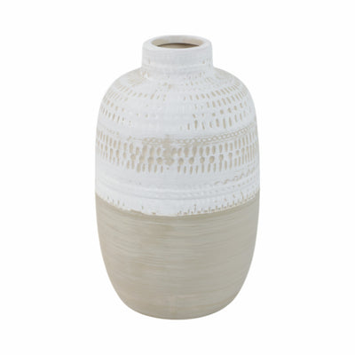 CERAMIC 7.75 TRIBAL VASE, BEIGE