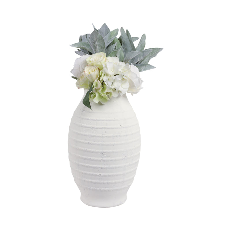 16 Rope Ribbed Terracotta Vase, White