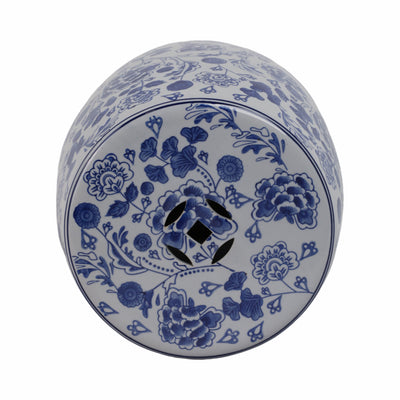 Cer, 18 Hydrangea Chinoiserie Stool, Blue/white