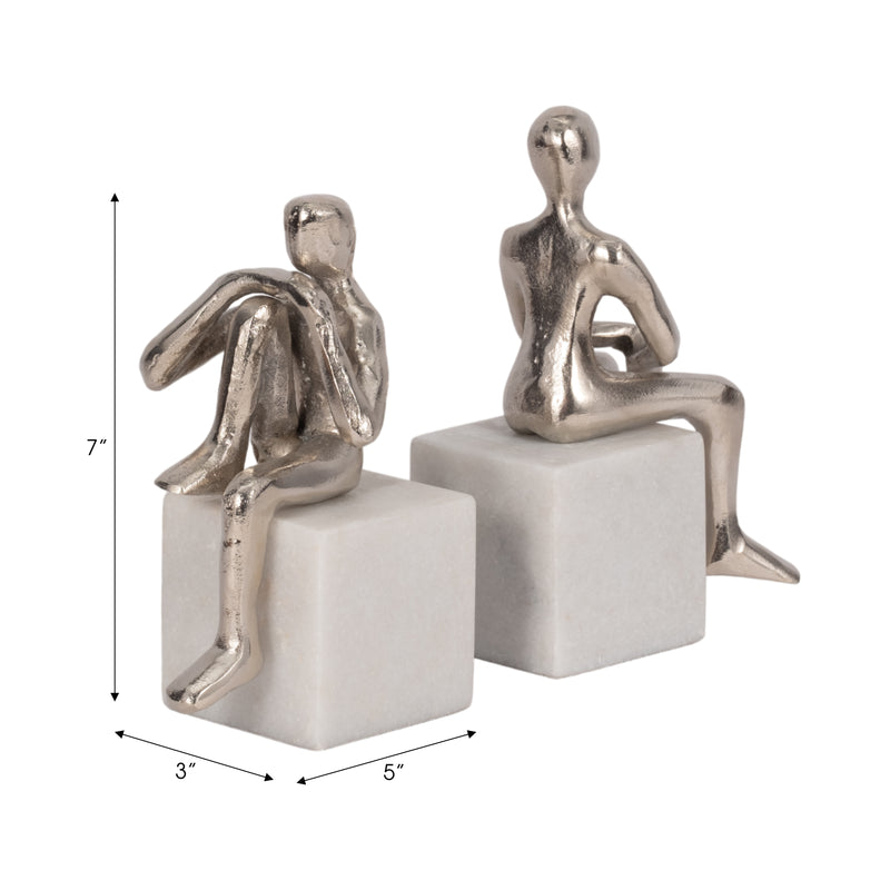 METAL/MARBLE S/2  SITTING LEG UP BOOKENDS, SILVER