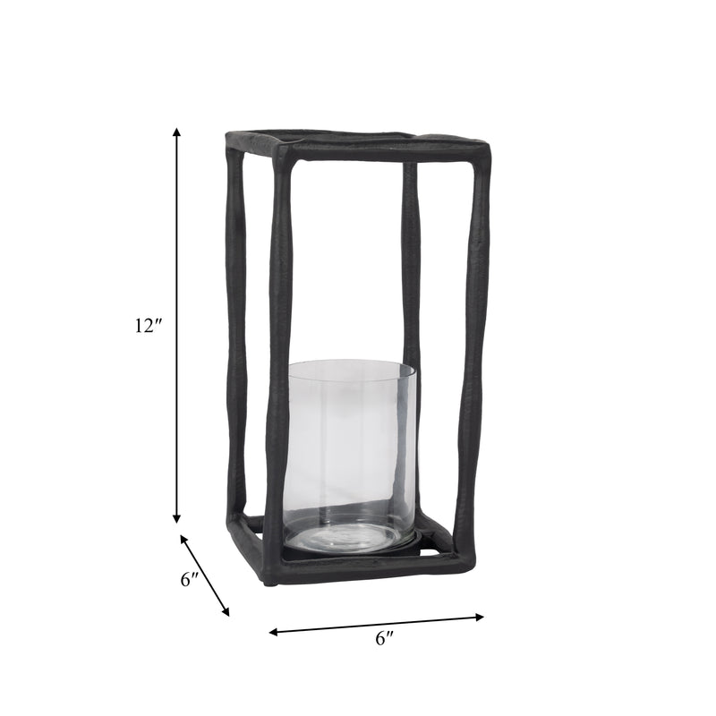 METAL, 12 OPEN SQUARE HURRICANE HOLDER, BLACK