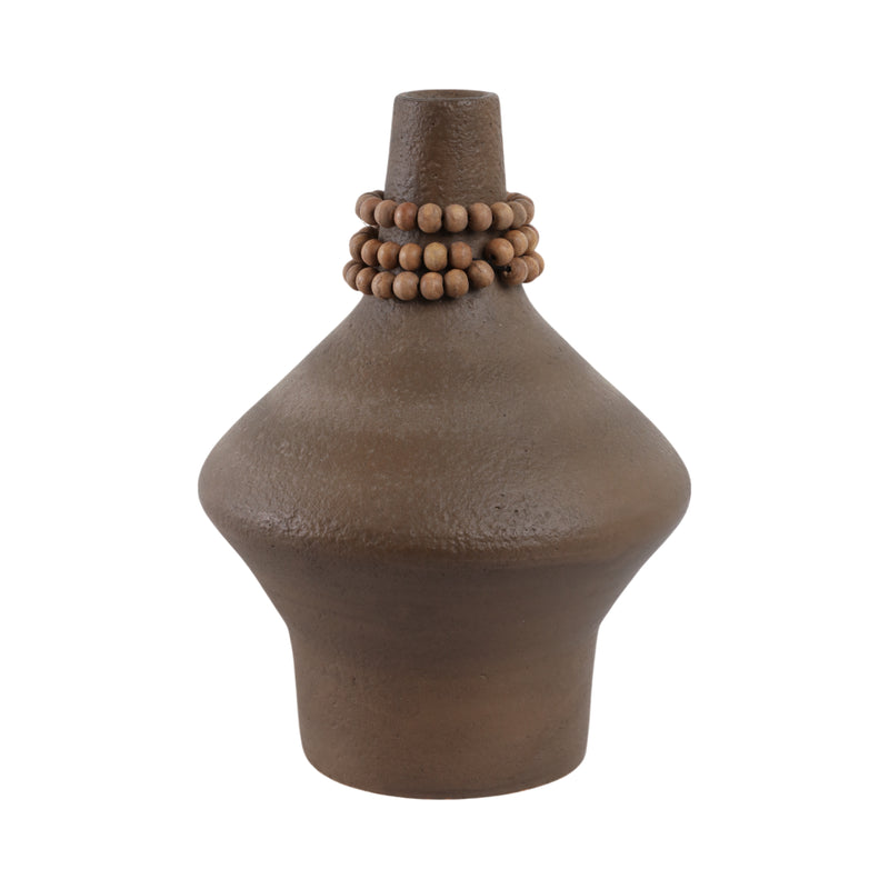 12 Tutwell Small Vase With Wood Beads, Brwn