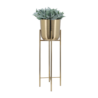 S/3 METAL PLANTERS ON STAND 40/30/20H, GOLD