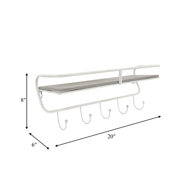 METAL/WOOD 20 5  HOOK WALL SHELF, WHITE/GRAY