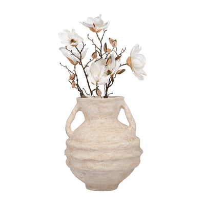 PAPER MACHE, 15 VASE WITH HANDLES, WHITE