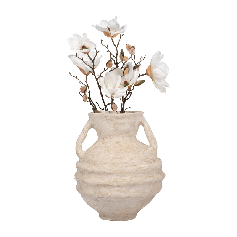 PAPER MACHE, 15 VASE WITH HANDLES, WHITE