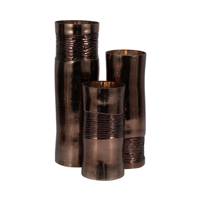 Glass, 11 Textured Enamel Vase, Bronze