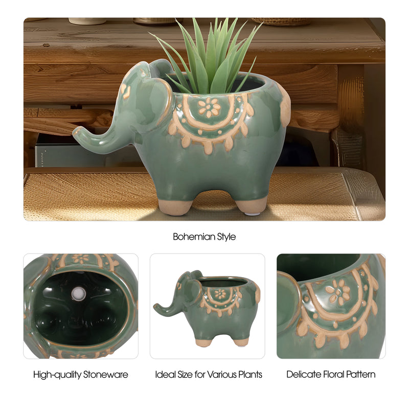 7 Elephant Planter, Green