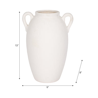 CER, 13 TEXTURED JUG W/ HANDLES, WHITE