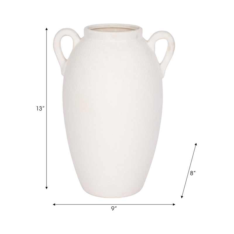 CER, 13 TEXTURED JUG W/ HANDLES, WHITE