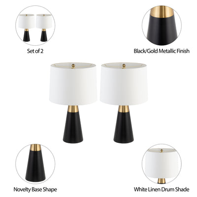 Metal,s/2,23h,2tone Cone Tbl Lamps,blk/gld