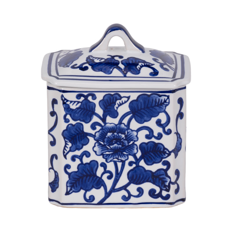 Cer, 6 13oz Rect Chinoiserie Candle W/lid,blu/wht