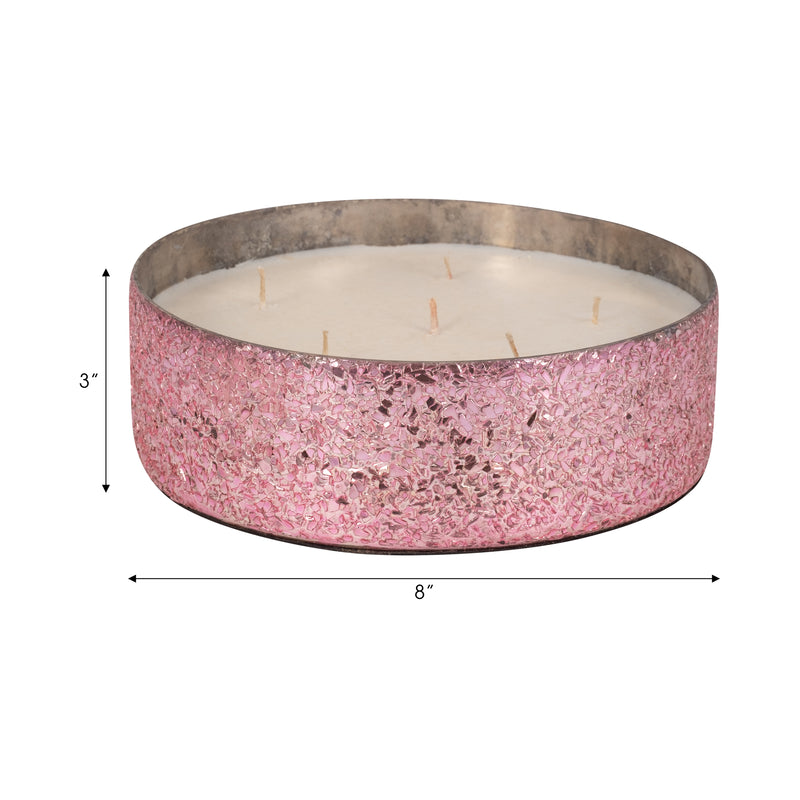 Glass, 8 49 Oz Crackled Bowl Scented Candle, Pink