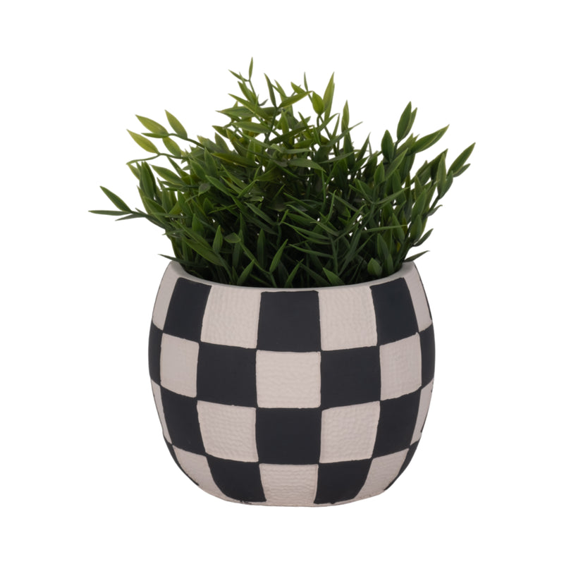 7 Checkerboard Rounded Planter, Black/white