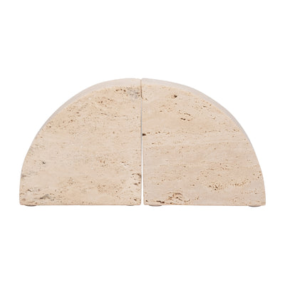 TRAVERTINE, S/2 5 HALF DOME BOOKENDS, TAN