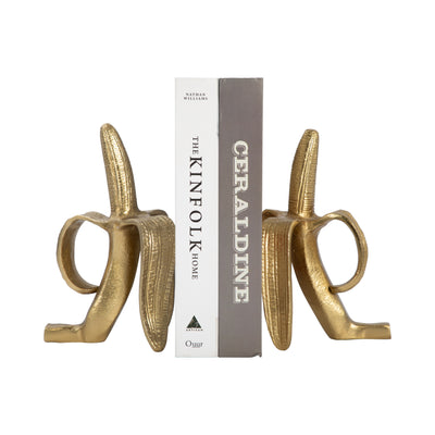 Metal, S/2 9 Banana Bookends, Gold