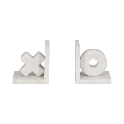 MARBLE, S/2 5 X & O BOOKENDS, WHITE