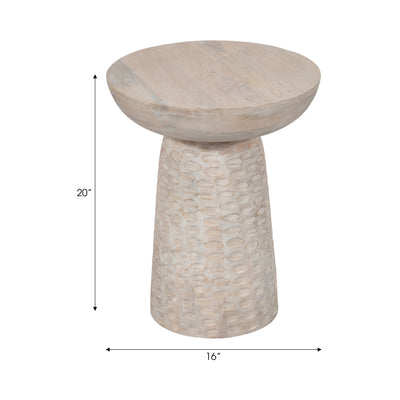 20 Hammered Base Wood Accent Table, White Wash