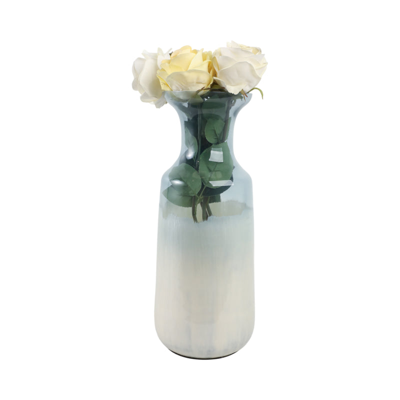 17x7 Frosted Glass Vase, Blue/white