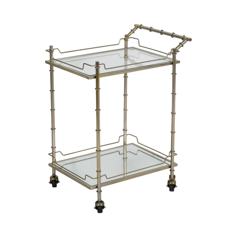 TWO TIER 30H ROLLING BAR CART, GOLD