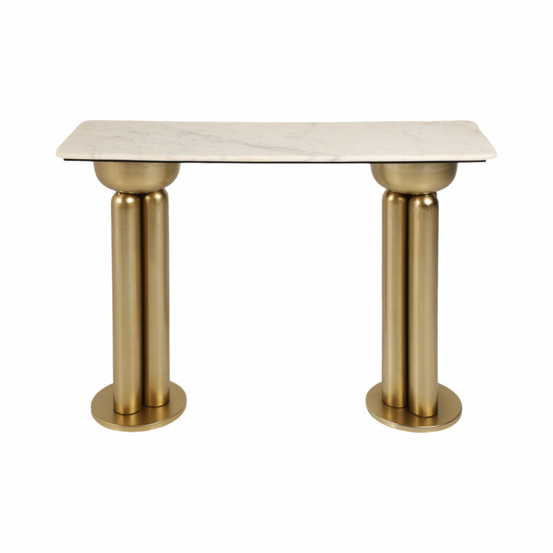 Metal, 42 Marble Top Console, Gold/white