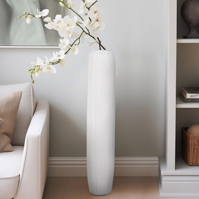 48 Rough Cylinder Floor Vase, White