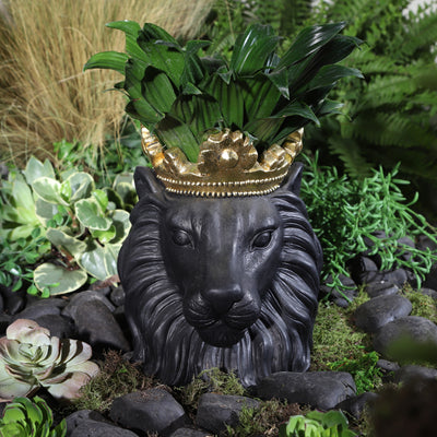 RESIN 9 LION W/ CROWN, BLACK