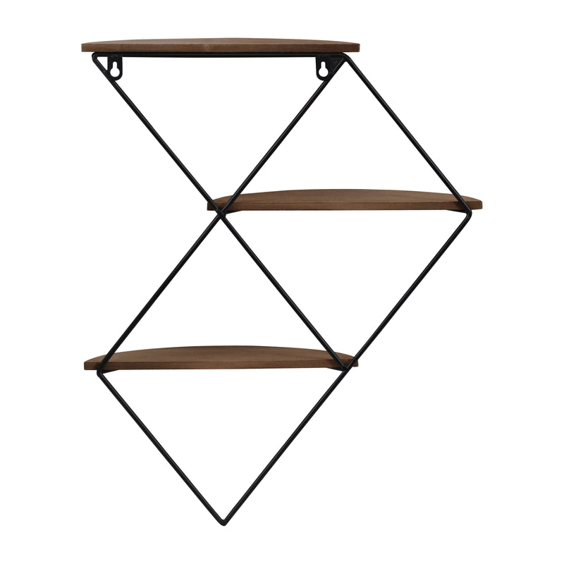 METAL/WOOD, 21 3-TIER DIAMOND WALL SHELF, BROWN/B