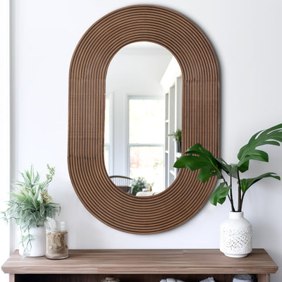 36 RIBBED OVAL MIRROR, WALNUT