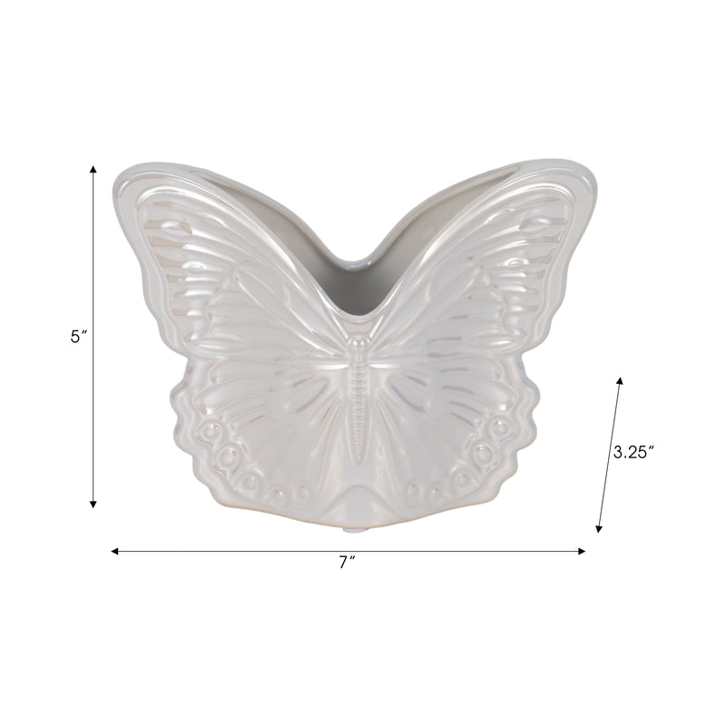 7 Iridescent Butterfly Planter, Ivory