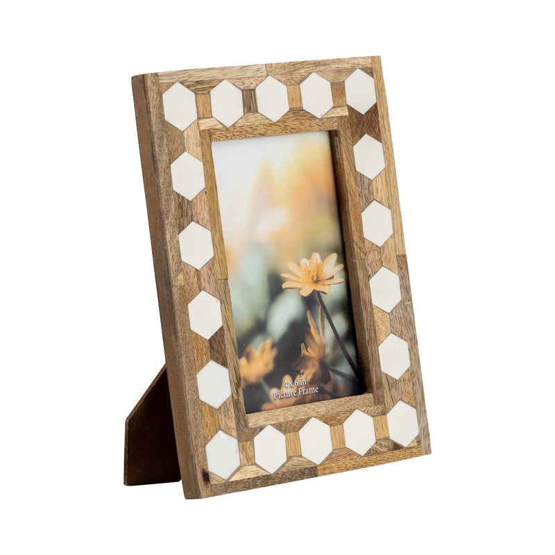 WOOD/RESIN,4X6 HEXAGON FRAME, WHITE