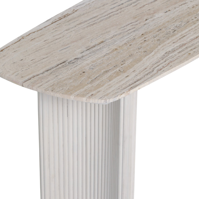 60catalina Travertine&fluted Wood Console Tble/kd