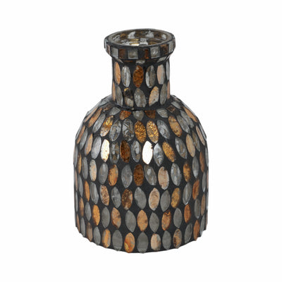 GLASS, 6H MOSAIC VASE, COPPER