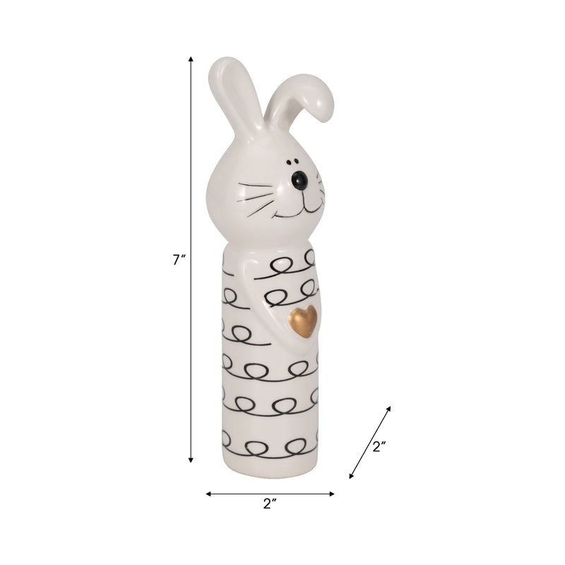 7 Squiggly Bunny With Gold Heart, White/black