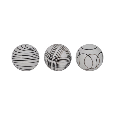 Cer, S/3 4 Assorted Painted Orbs, Black