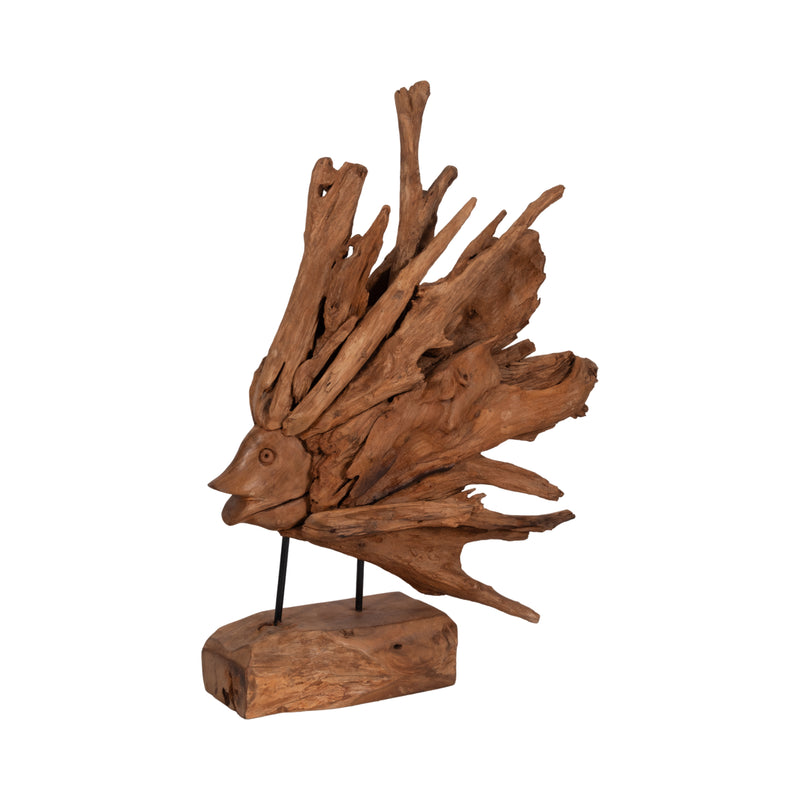 31 Teak Wood Fish On Stand, Light Natural