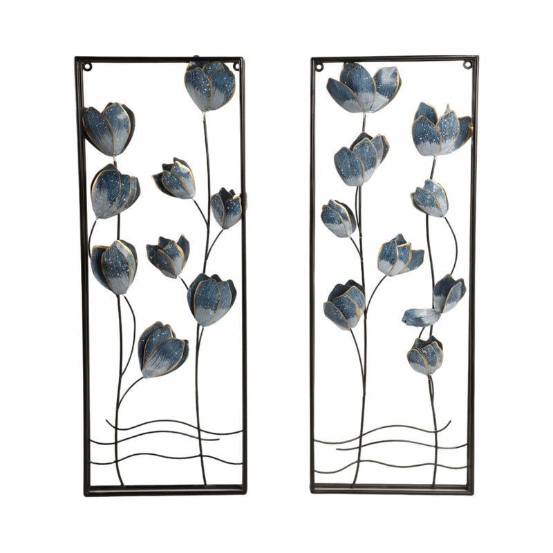 S/2 32 Blooming Flowers Metal Wall Panels, Blue/b