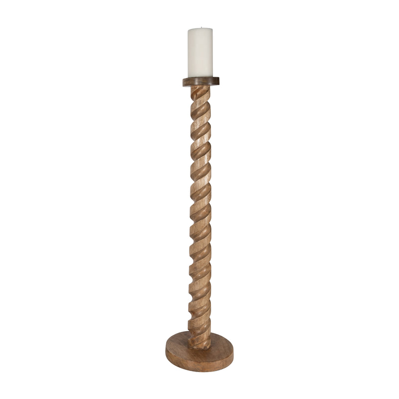 WOOD, 36 SPIRAL FLOOR PILLAR CANDLEHOLDER, NATURA