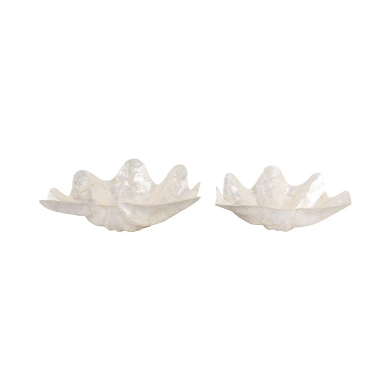 S/2 17/20 Capiz Shell Shaped Bowls, Ivory