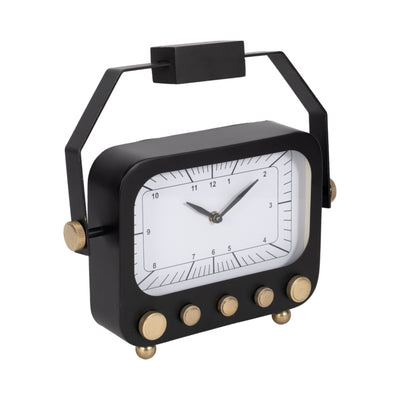 12 Footed Clock With Handle, Black/gold