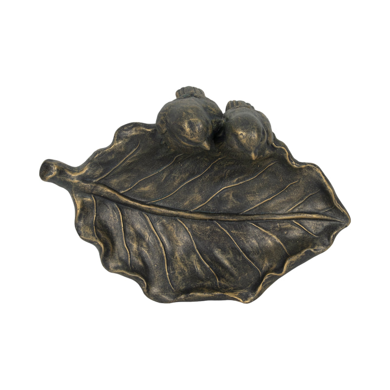 14 2 Birds Perched On Leaf Birdfeeder, Bronze