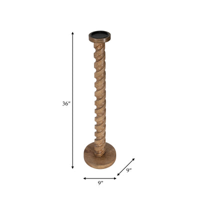 WOOD, 36 SPIRAL FLOOR PILLAR CANDLEHOLDER, NATURA