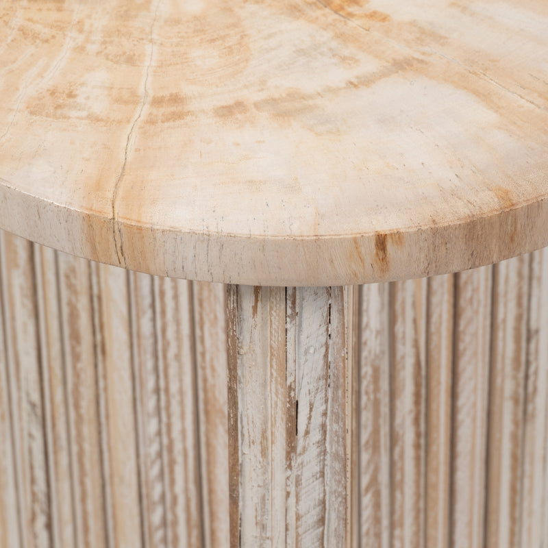 Petrified Wood And Teak 20 Accent Table, Cream