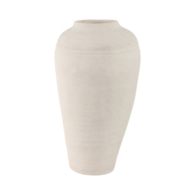 16x9 Paper Mache Ribbed Floor Vase, Ivory