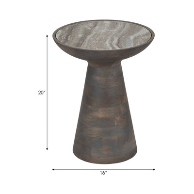 20 Wood Accent Table Baslana Marble Top, Grey