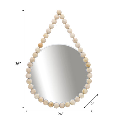 WOOD, 36 BEADED MIRROR, WHITE WB