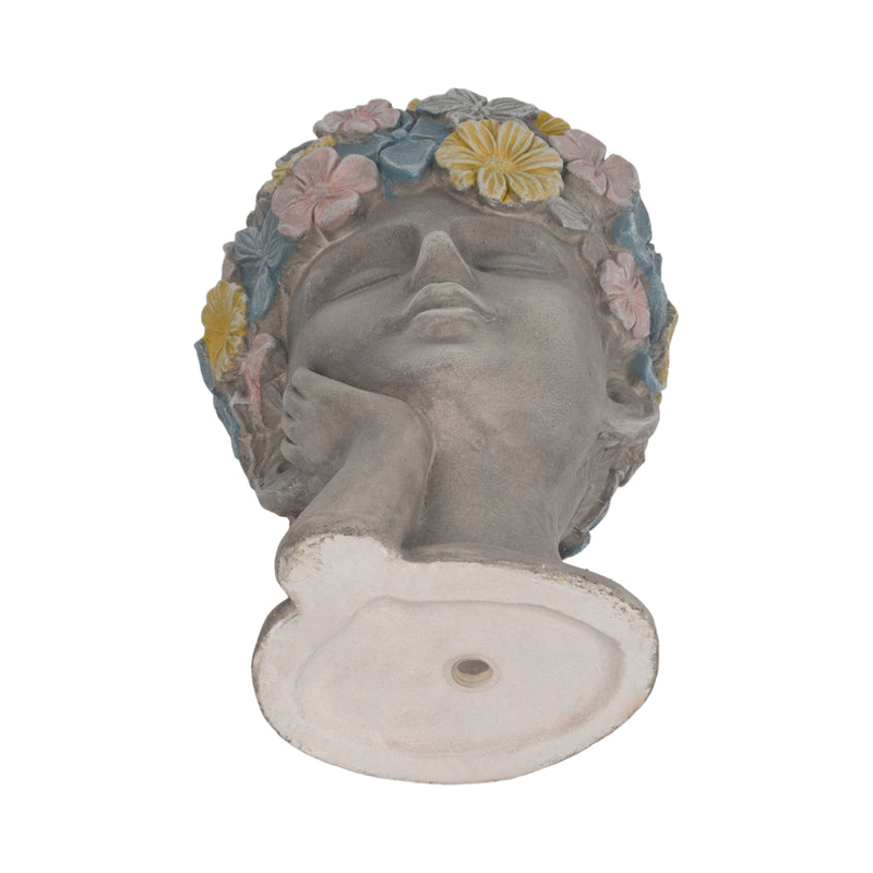 14 Face Planter With Flower Crown, Grey/multi